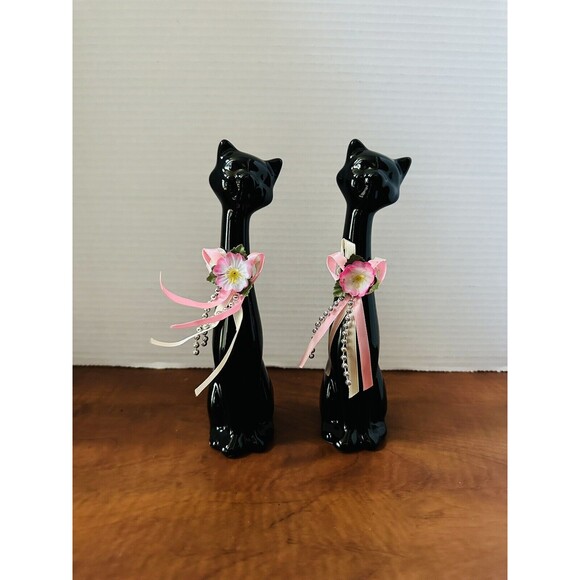 Vintage BLACK CATS Pottery Figurines, Sitco Importing NY - Picture 1 of 6